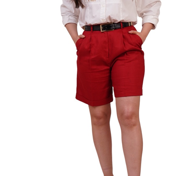 Linen blended red Bermudas short sizes 8, summer linen blended Bermuda - Picture 6 of 16